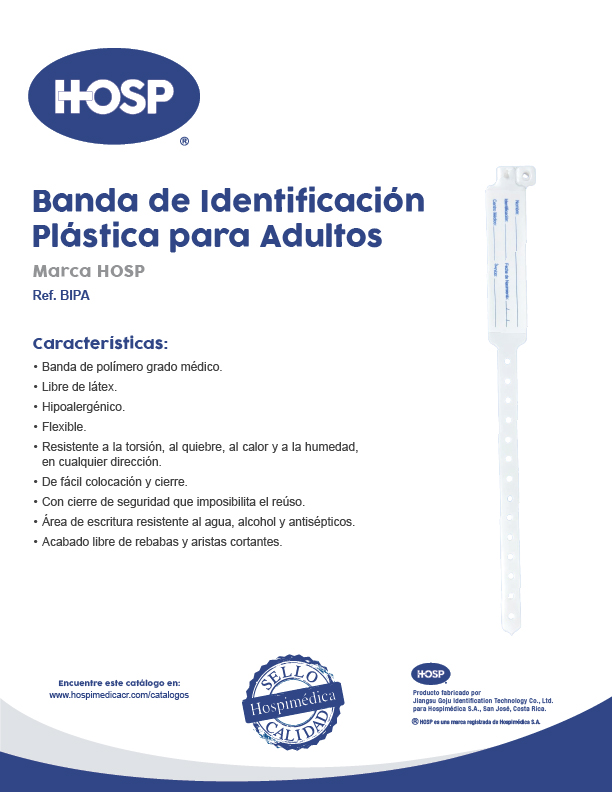 Catálogo banda de indentificación plástica para adultos hosp